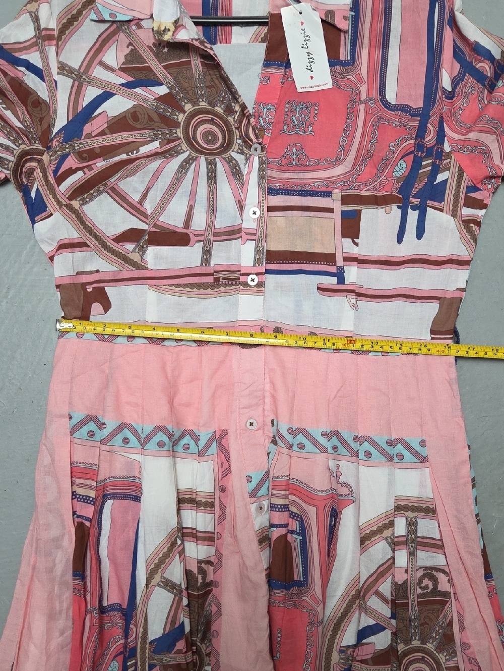 Dizxy Lizzie Wheel Patterned Button-Front Flared Summer Riviera Sz L Midi Dress - Picture 10 of 12